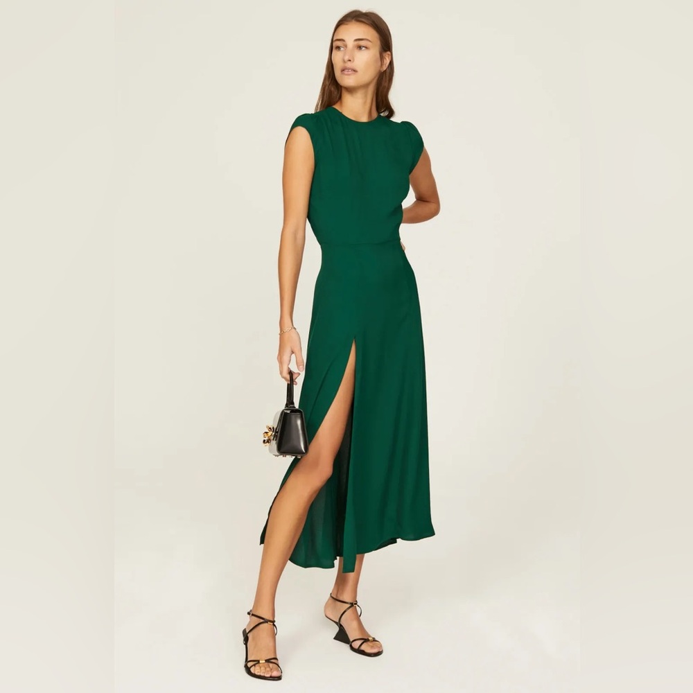 Reformation Gavin Emerald Green Mid Open Back Cutout Keyhole Side Slit Dress 14